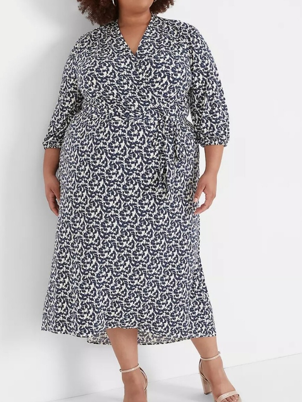 Lane Bryant Faux Wrap Midi Dress Mid-Sleeve Blue Stretchy Dressy Classic 22/24